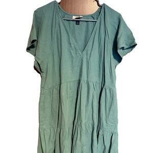 Relaxed Tiered V-Neck Dress in Teal